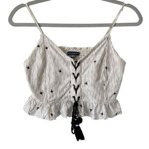American Eagle Sweetheart Strap Ruffled Embroidered Cropped Top Front Lace S